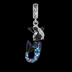 🎆Gnoce Sterling Silver Black Skeleton Mermaid Dangle Bracelet Charm